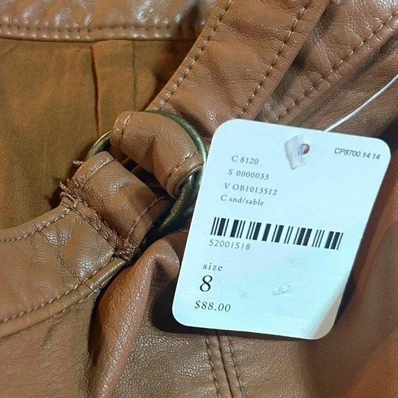 NWT Free People Faux Leather Mini Skirt Zip Slit Brown Festival Chic - Picture 11 of 12